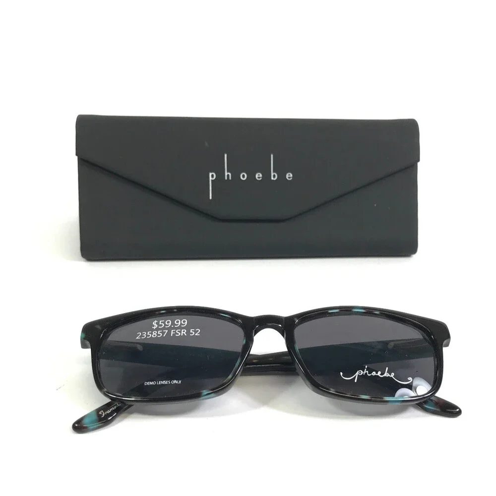 Phoebe Sunglasses P268 BLK Black Green Rectangle Frames w/ Gray Lenses 52-16-135